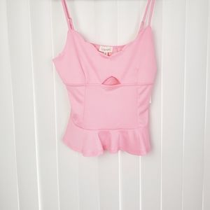 MERAKI Pink Cropped Cut Out Fringe Top Junior XL